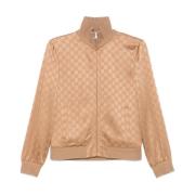 Bruin Damier Jacquard Rits Sweater Gucci , Brown , Dames