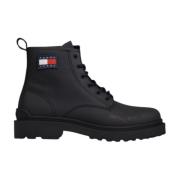 Zwarte Leren Laarzen met Rubberen Zool Tommy Hilfiger , Black , Heren