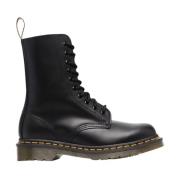 Zwarte leren platte veterschoenen Dr. Martens , Black , Dames