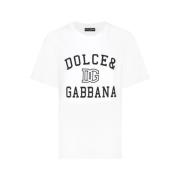 Wit T-shirt met Zwart Logo Dolce & Gabbana , White , Dames