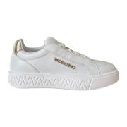 Witte leren sneaker met gouden logo Valentino , White , Dames