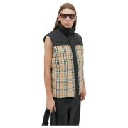 Omkeerbare Check Panel Gilet Burberry , Beige , Dames