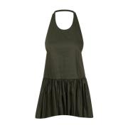 Militaire Stijl Poplin Top met Strik Semicouture , Green , Dames