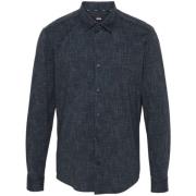 Gemêleerd Kent Shirt in Marineblauw Hugo Boss , Blue , Heren