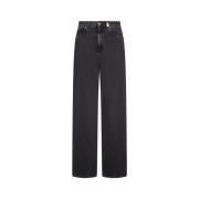 Zwarte Wide-Leg Denim Jeans Alexander McQueen , Black , Dames