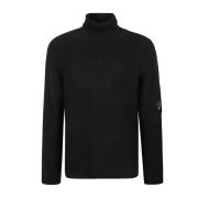 Zwarte Ribgebreide Sweatshirt met Lens Detail C.p. Company , Black , H...