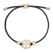 Metalen Logo Leren Armband Tory Burch , Black , Dames