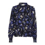 Blauw/Grijs Abstract Grafische Overhemdblouse Kaffe , Blue , Dames