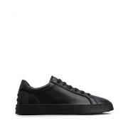 Zwarte Leren Sneakers Veters Ronde Neus Tod's , Black , Heren