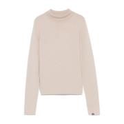 Beige Geribbelde Trui met Hoge Hals Extreme Cashmere , Beige , Dames