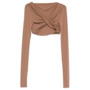 Jade Crop Tan Longsleeve Top Rick Owens , Brown , Dames