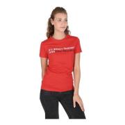 Katoenen T-shirt met Stijlvol Ontwerp Love Moschino , Red , Dames