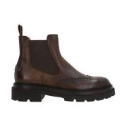 Bruine Chelsea Leren Brogue Laarzen Santoni , Brown , Heren