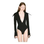 Satin Kraag Bodysuit Mugler , Black , Dames