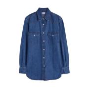 Lange Denim Western Shirt Aspesi , Blue , Dames