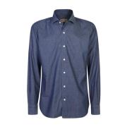 Blauw Abstract Patroon Print Shirt Barba , Blue , Heren