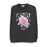 Roze Longsleeve Grafische Tee Ganni , Black , Dames