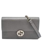 Pre-owned Leather wallets Gucci Vintage , Gray , Dames