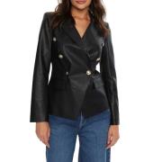 Zwarte imitatieleren double-breasted blazer Guess , Black , Dames