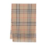 Geruite Patroon Wol-Zijde Sjaal Burberry , Beige , Dames