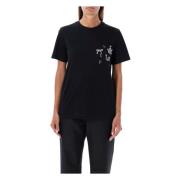 Zwarte Geborduurde Katoenen T-Shirt Msgm , Black , Dames