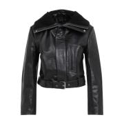 Zwarte leren bikerjas Victoria Beckham , Black , Dames