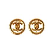 Pre-owned Fabric earrings Chanel Vintage , Yellow , Dames