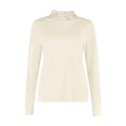 Ruffle Neck Longsleeve Top Bloomings , Beige , Dames