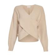 Wrap V-Neck Pullover Sweater Moss Copenhagen , Beige , Dames