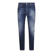 Blauwe wortelpasvorm jeans met patches Dondup , Blue , Heren