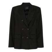 Zwart Gestreepte Blazer Dubbel-Breasted Jas Andamane , Black , Dames