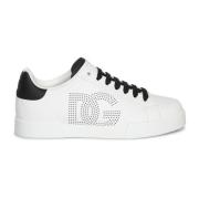 Witte Leren Sneakers met Geperforeerd Logo Dolce & Gabbana , White , H...