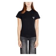 Zwarte Ronde Hals T-Shirt voor Vrouwen Guess , Black , Dames