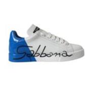 Logo Detail Leren Sneakers Wit Blauw Dolce & Gabbana , White , Dames