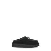 Zwarte Suède Leren Slippers met Wolsteken Mou , Black , Dames