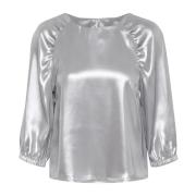 Zilver metallic blouse met schouderdetails Part Two , Gray , Dames