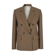 Groene Wol Double Breasted Blazer Tela , Green , Dames