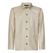 Zand Wol Flanellen Overshirt Klassieke Kraag Low Brand , Beige , Heren