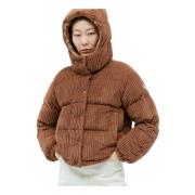 Corduroy Donsjas met Afneembare Capuchon Moncler , Brown , Dames