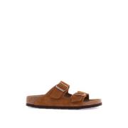 Suede Leren Dubbele Band Slippers Birkenstock , Brown , Heren