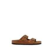 Nubuck Leren Dubbele Band Slides Birkenstock , Brown , Heren