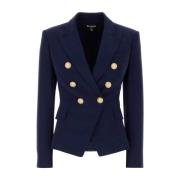 Elegant Navy Blue Crepe Blazer Balmain , Blue , Dames