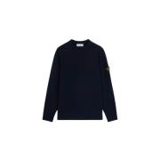 Blauwe Lamswol Crewneck Sweater met Ribdetails Stone Island , Blue , H...