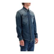 Versleten Denim Western Shirt Mannen Dolce & Gabbana , Blue , Heren