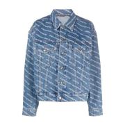 Blauwe Denim Logo Print Jas Alexander Wang , Blue , Dames