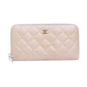 Pre-owned Leather wallets Chanel Vintage , Beige , Dames