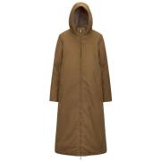 Gewatteerde lange jas in twill bont K-Way , Brown , Dames