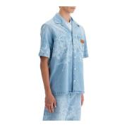 Barocco Sea Denim Shirt met Gelaserd Patroon Versace , Blue , Heren