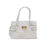 Pre-owned Leather handbags Salvatore Ferragamo Pre-owned , White , Dam...