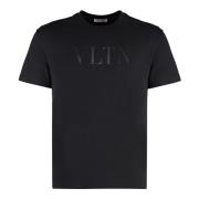 Geribbelde ronde hals katoenen T-shirt Valentino , Black , Heren